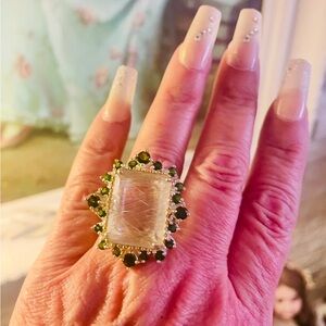 Quartz and peridot sterling silver ring